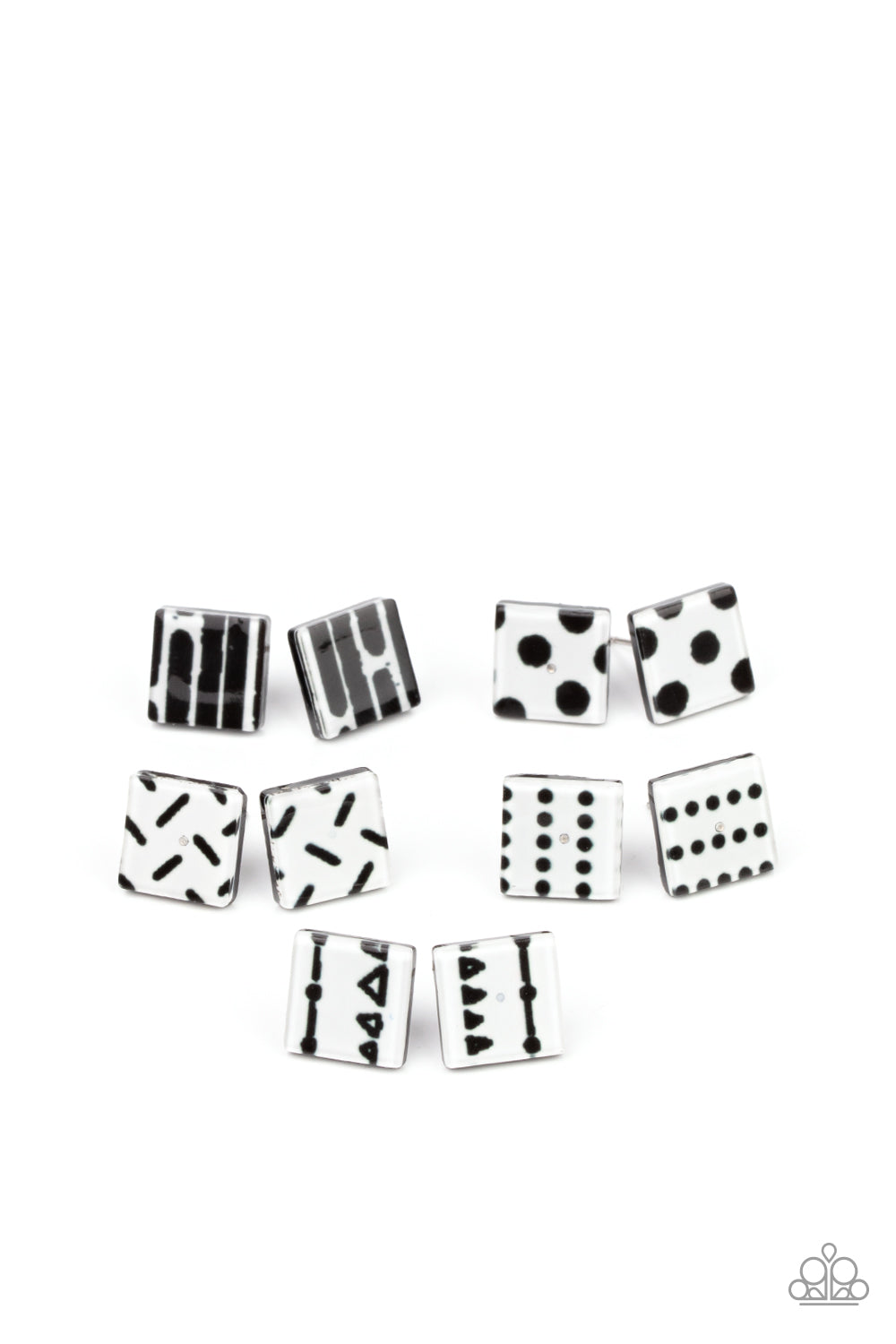 1 pack of 5 of Lil Precious Abstract Square Frame Black and White Earrings