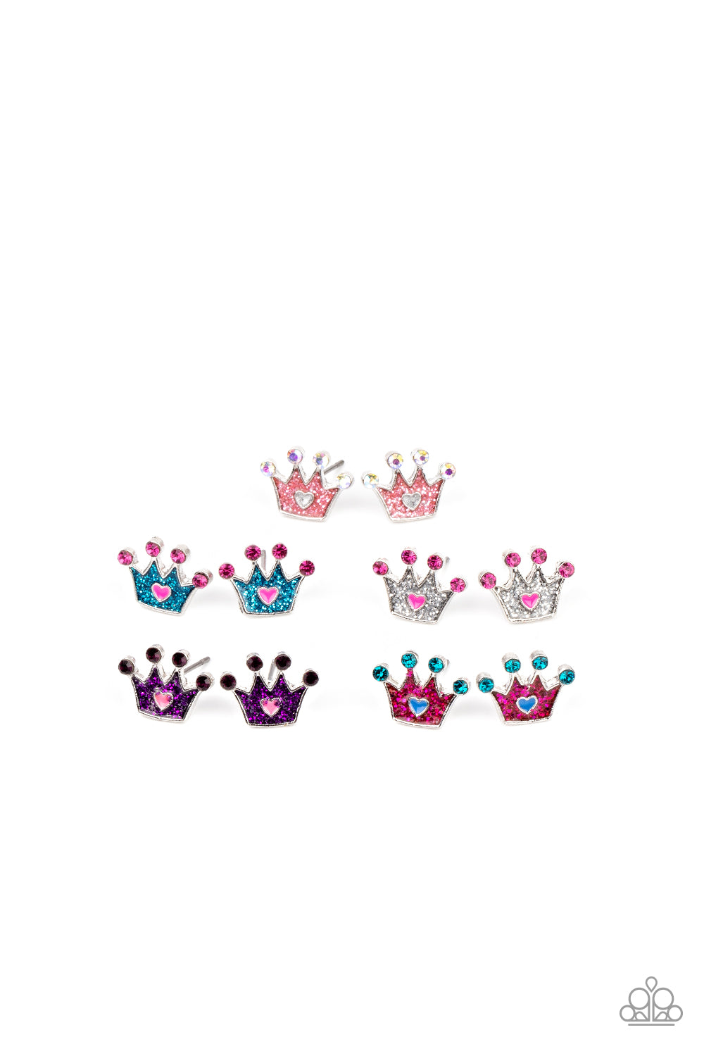 1 pack of 6 Lil Precious Crown Earrings